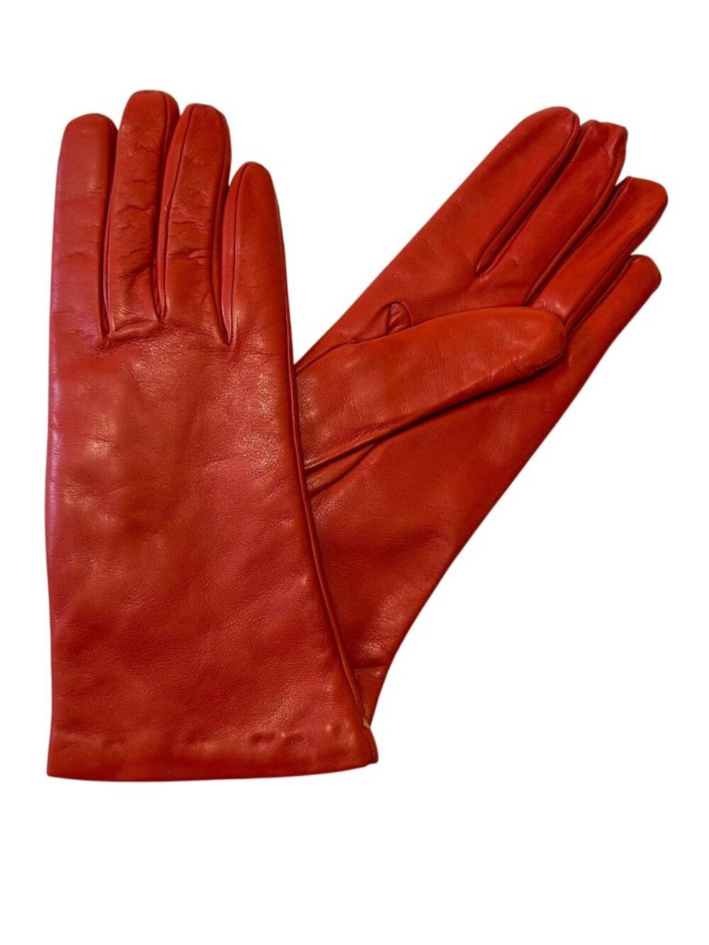 Sermoneta Cashmere Lined Leather Gloves, Orange,  size 7.5, New